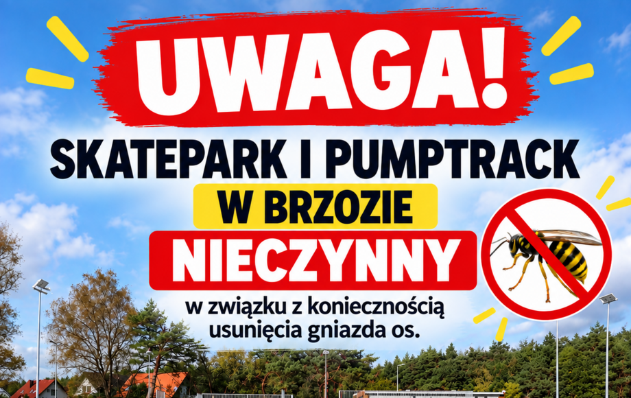 Skatepark i pumptrack w Brzozie nieczynny 18 września 2026 – usuwanie gniazda os
